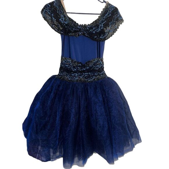 Revolution adult small Dance wear Royal Blue Lace Off Shoulder Costume 0358 jazz - Picture 4 of 6